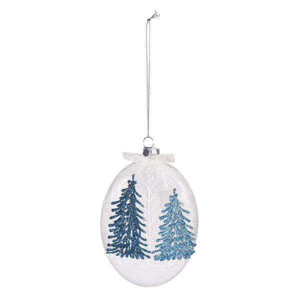 Plow & Hearth Winter Blues Florest Oval Lighted Ornament