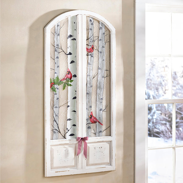 plow & hearth Winter Cardinal Arched Window Wall Decor