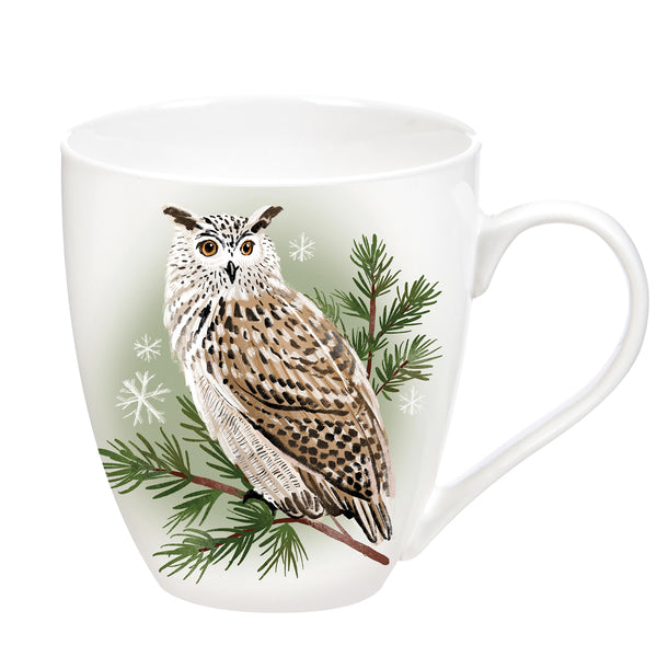 Plow & Hearth Winter Grove Coffee Cup Ceramic Cup O' Java Owl 17oz Gift Box