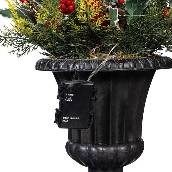 Plow & Hearth Winter Grove Faux Floral Artificial Lantern With Holly Berry 27"H