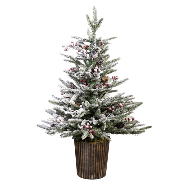 Plow & Hearth Winter Grove Faux Floral Table Decor Artificial Frosted Pine 35"H