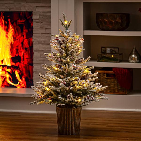 plow & hearth Winter Grove Faux Floral Table Decor Artificial Frosted Pine 35"H