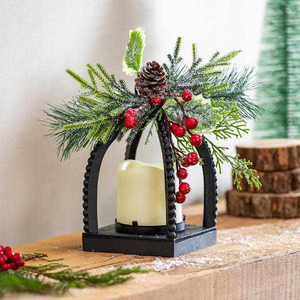 Plow & Hearth Winter Grove Faux Floral Table Decor Artificial With LED Lantern 10"H