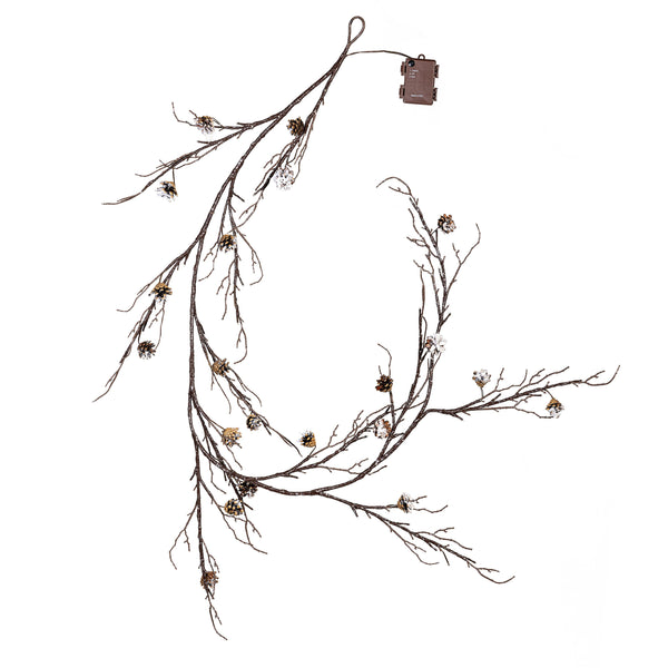 Plow & Hearth Winter Grove Garland Pine Cone Frosted LED Artificial 72"L