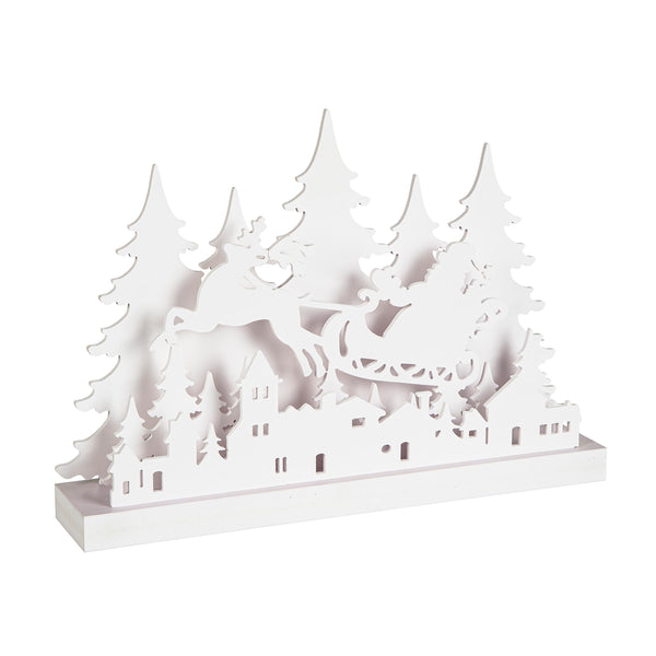 Plow & Hearth Winter Grove LED Table Decor Sled With Reindeer Scene 16.75"
