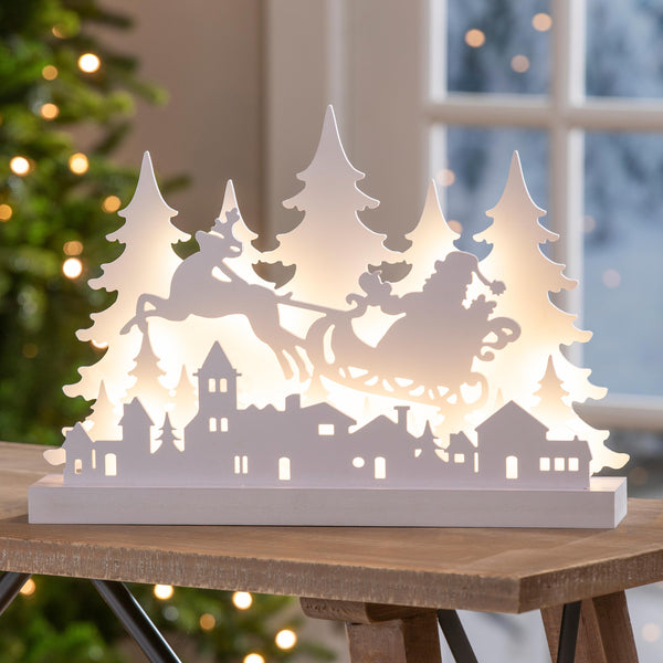 plow & hearth Winter Grove LED Table Decor Sled with Reindeer Scene 16.75"