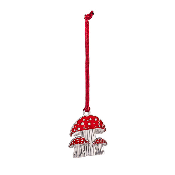Plow & Hearth Winter Grove Ornament Solid Pewter Mushroom 2.28"