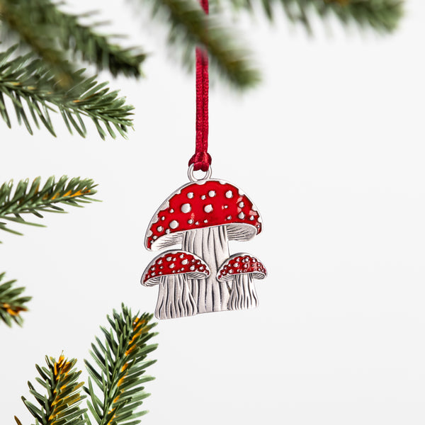 plow & hearth Winter Grove Ornament Solid Pewter Mushroom 2.28"