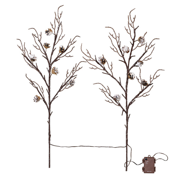 Plow & Hearth Winter Grove Stem Pine Cone Frosted LED Artificial Branch 30"H
