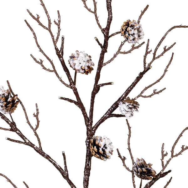 Plow & Hearth Winter Grove Stem Pine Cone Frosted LED Artificial Branch 30"H