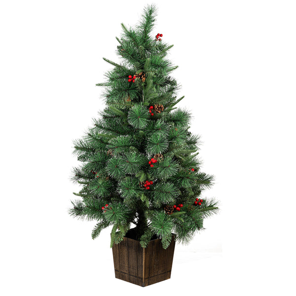 Plow & Hearth Winter Grove Tree Artificial LED Pine Cone And Berry 48”H