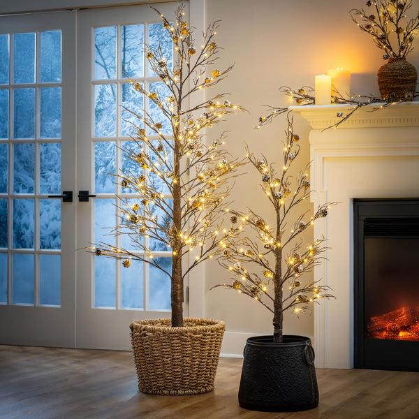 Plow & Hearth Winter Grove Tree Pine Cone Frosted Indoor/Outdoor LED Tree 48"H