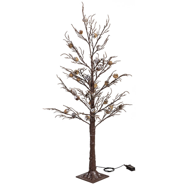 Plow & Hearth Winter Grove Tree Pine Cone Frosted Indoor/Outdoor LED Tree 48"H