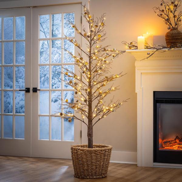 plow & hearth Winter Grove Tree Pine Cone Frosted Indoor/Outdoor LED Tree 72"H