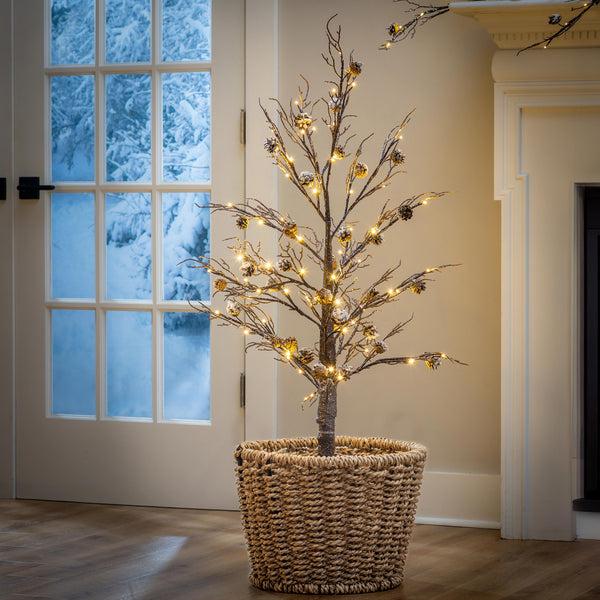 plow & hearth Winter Grove Tree Pine Cone Frosted Indoor/Outdoor LED Tree 48"H