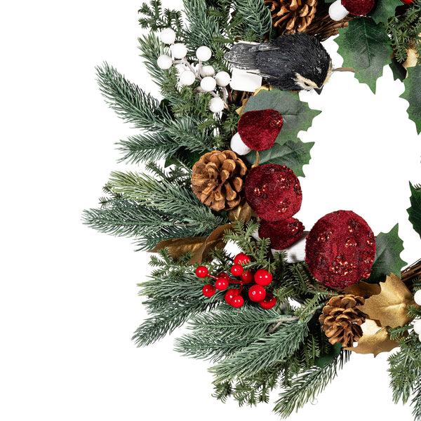 Plow & Hearth Winter Grove Wreath Artificial With Pine Cone And Berry 20”