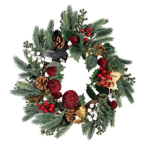 plow & hearth Winter Grove Wreath Artificial with Pine Cone and Berry 20”