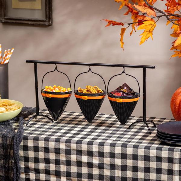 plow & hearth Witch Hat Ceramic Dish with Metal Holder Set 19"L