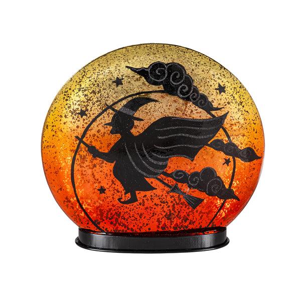 Plow & Hearth Witch On Broom LED Crackle Glass Table Décor 9.75"H