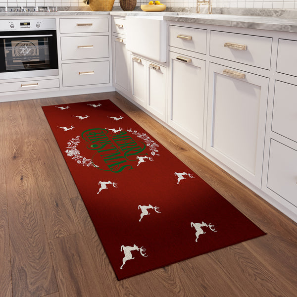 Plow & Hearth Wonderland Merry Christmas Red Polyester Area Rug