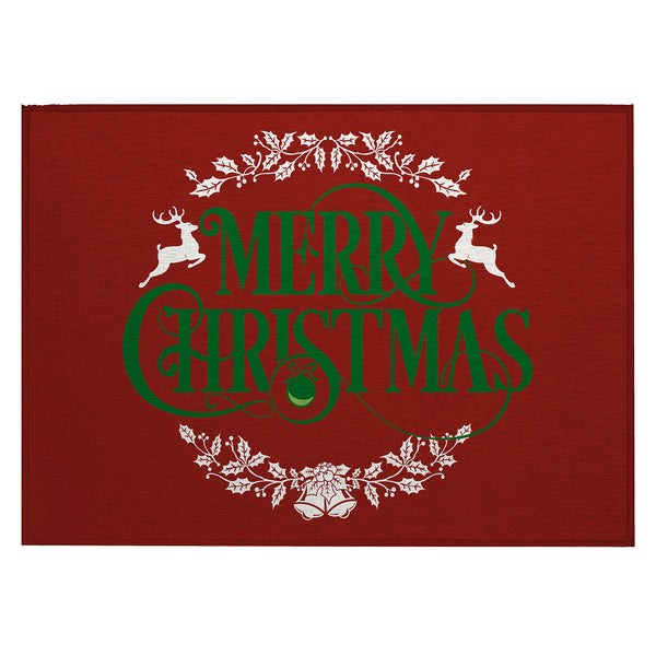 Plow & Hearth Wonderland Merry Christmas Red Polyester Area Rug