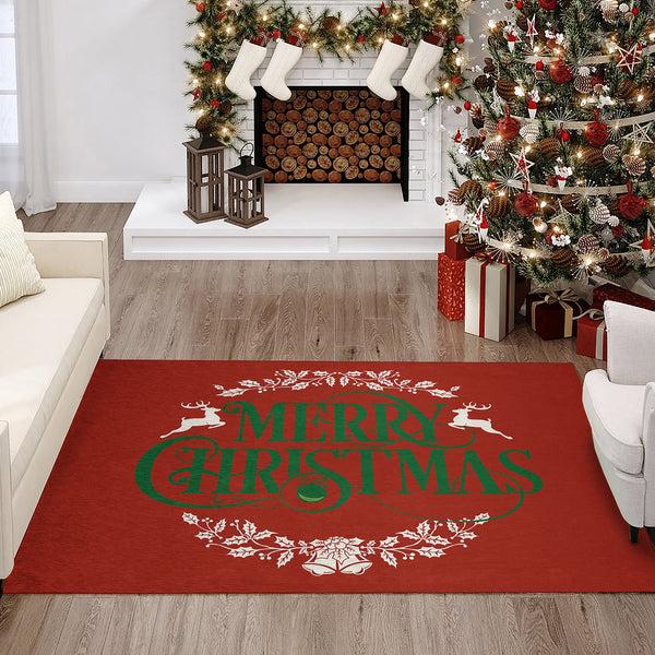 Plow & Hearth Wonderland Merry Christmas Red Polyester Area Rug