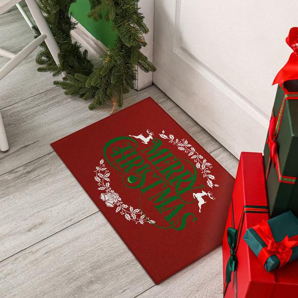 plow & hearth Wonderland Merry Christmas Red Polyester Area Rug