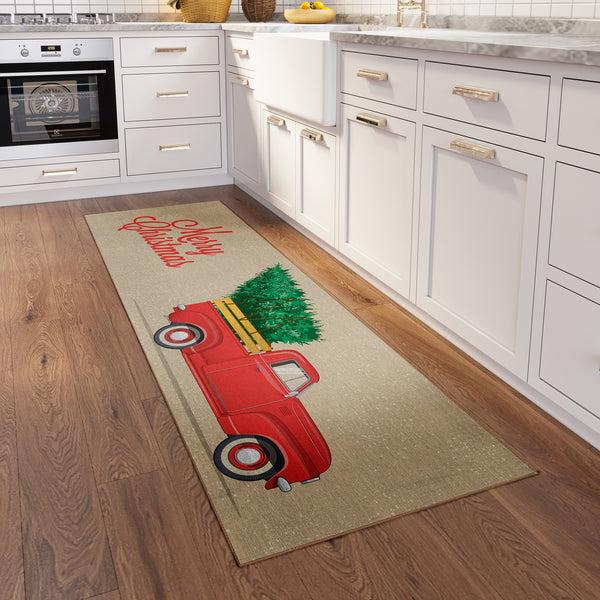 Plow & Hearth Wonderland Merry Christmas Truck Polyester Area Rug
