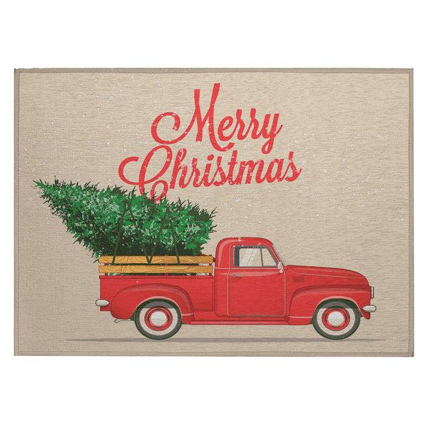 Plow & Hearth Wonderland Merry Christmas Truck Polyester Area Rug