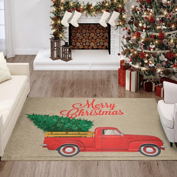 Plow & Hearth Wonderland Merry Christmas Truck Polyester Area Rug
