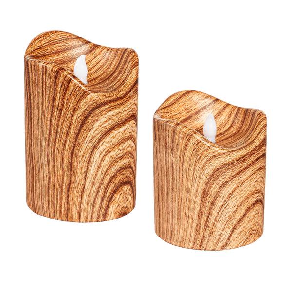 plow & hearth Wood Patterned Flameless LED Candles Set of 2