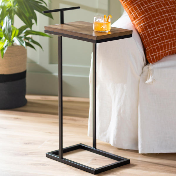 plow & hearth Wooden Square Top with Black Metal Base Side Table