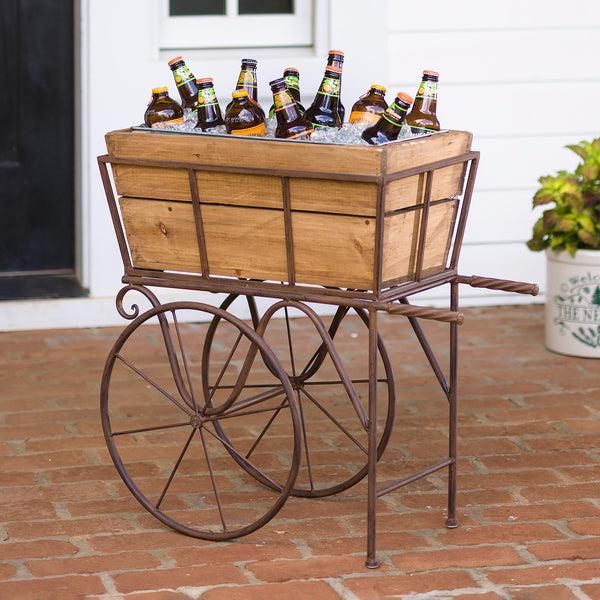 Plow & Hearth Wooden Wagon Planter/Drink Holder With Wheels