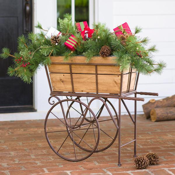Plow & Hearth Wooden Wagon Planter/Drink Holder With Wheels