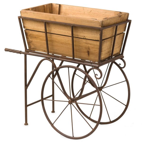 Plow & Hearth Wooden Wagon Planter/Drink Holder With Wheels