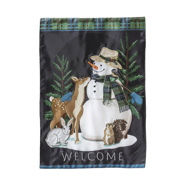 Plow & Hearth Woodland Snowman And Friends Applique Garden Flag