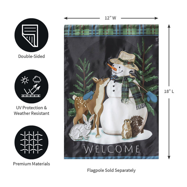 Plow & Hearth Woodland Snowman And Friends Applique Garden Flag