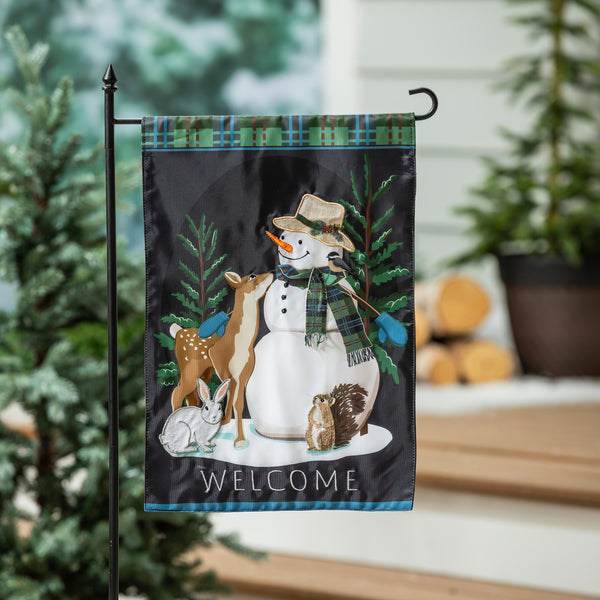 plow & hearth Woodland Snowman and Friends Applique Garden Flag