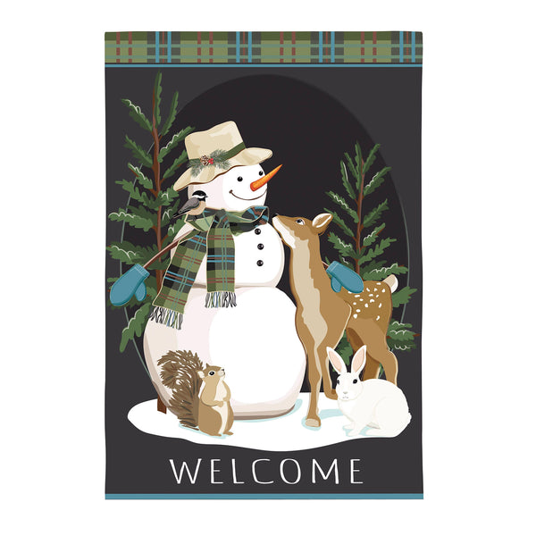 plow & hearth Woodland Snowman and Friends Applique House Flag