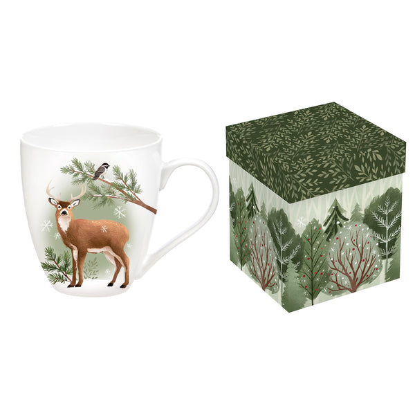 Plow & Hearth Woodland Storybook Coffee Cup Ceramic Cup O' Java Deer 17oz Gift Box