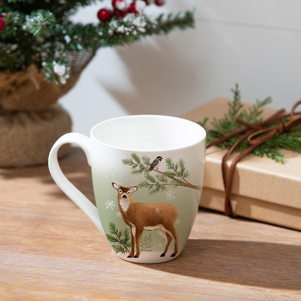 plow & hearth Woodland Storybook Coffee Cup Ceramic Cup O' Java Deer 17oz Gift Box