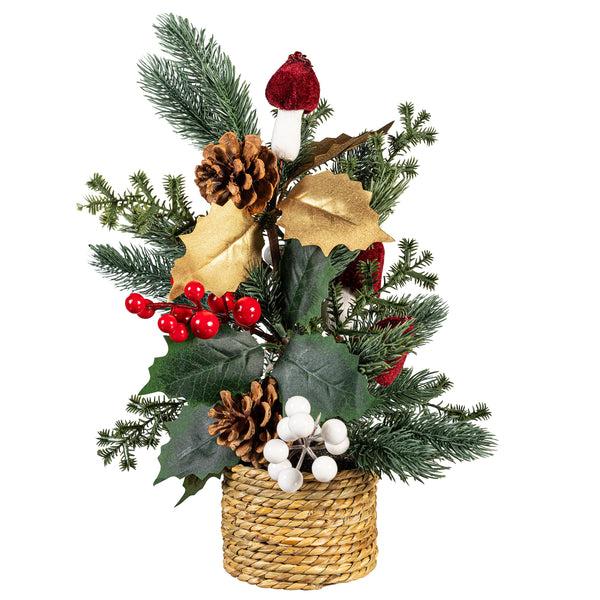 plow & hearth Woodland Storybook Faux Floral Table Decor Artificial Pine Cone and Berry Pine in Pot 15”H