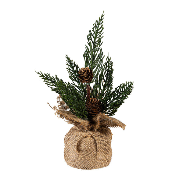 Plow & Hearth Woodland Storybook Faux Floral Table Décor Pine Artificial With Burlap Sack Set Of 3