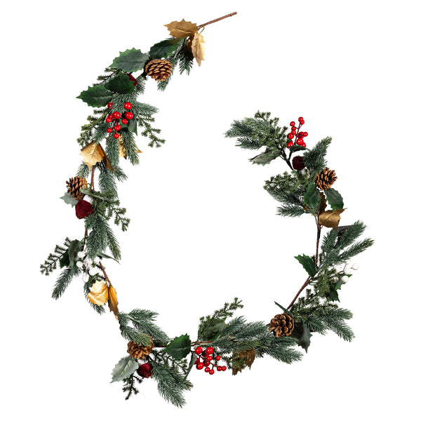 plow & hearth Woodland Storybook Garland Artificial with Pine Cone and Berry 72”H