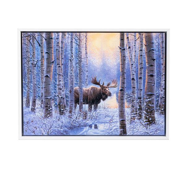 Plow & Hearth Woodland Storybook Indoor Wall Decor LED Canvas With White Frame Moose 16" L X 12" H