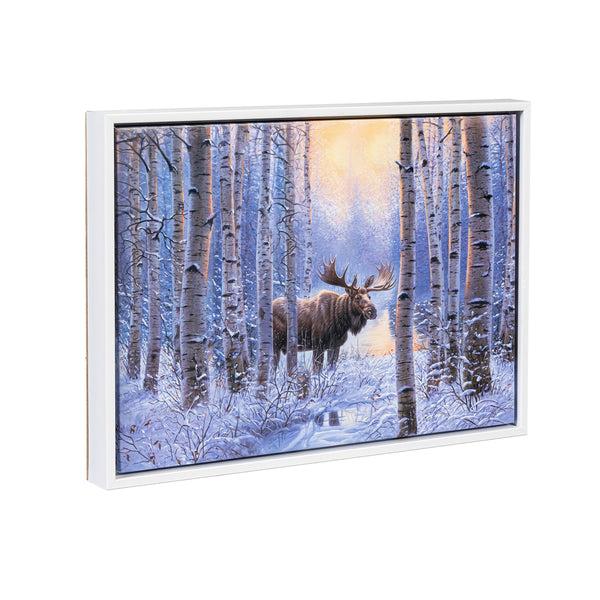 Plow & Hearth Woodland Storybook Indoor Wall Decor LED Canvas With White Frame Moose 16" L X 12" H