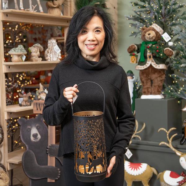 Plow & Hearth Woodland Storybook Outdoor Lamp & Lighting Metal Lantern Woodland Forest 12"H