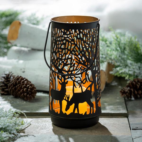 plow & hearth Woodland Storybook Outdoor Lamp & Lighting Metal Lantern Woodland Forest 12"H
