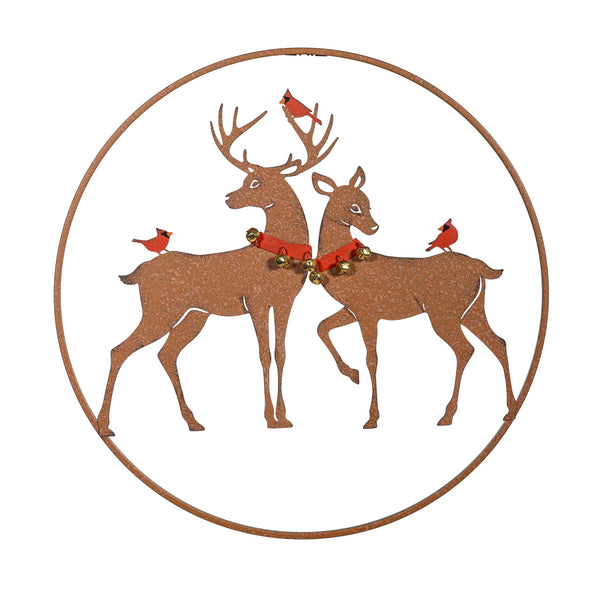Plow & Hearth Woodland Storybook Outdoor Wall Decor Metal Reindeer Circular Wall Art 20"