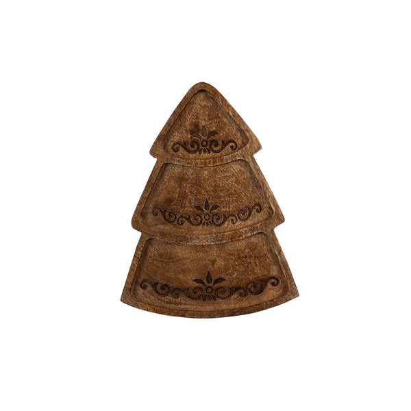 Plow & Hearth Woodland Storybook Serveware Wood Tree Divided Server 12"